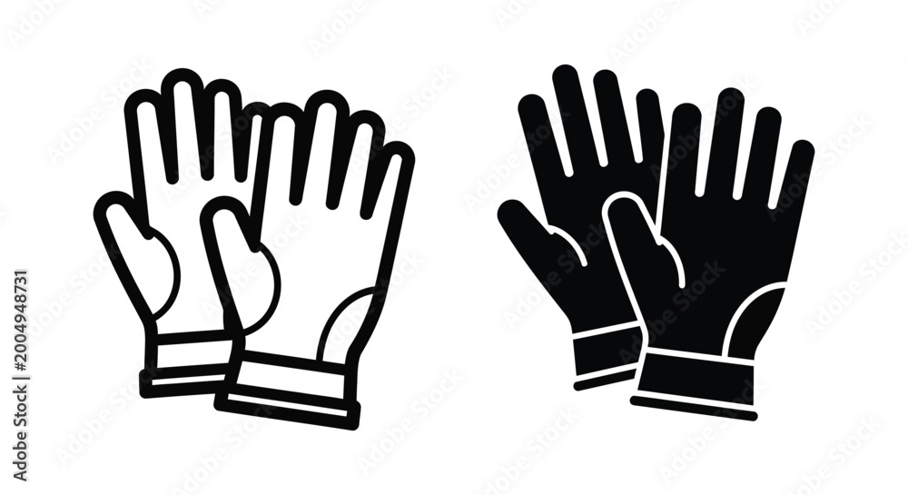 Fototapeta premium Work gloves icons in outline and solid styles