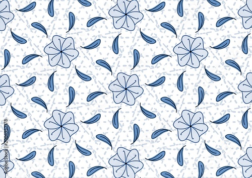Floral Leaf Blue Hand Draw Minimalist Classic Background