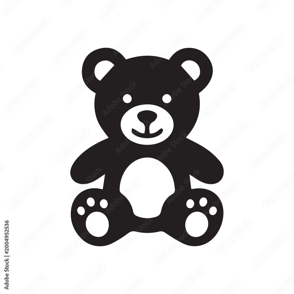 Fototapeta premium Cute teddy bear toy silhouette icon on white background