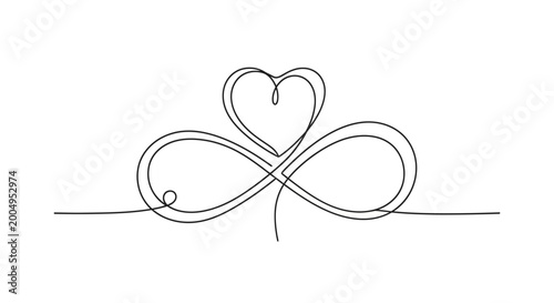 Fotografi Heart Infinity Symbol, Continuous Line Drawing, Love and Eternity Concept