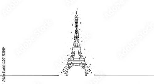 Photography Eiffel Tower minimalist line drawing, iconic paris landmark, simple sketch