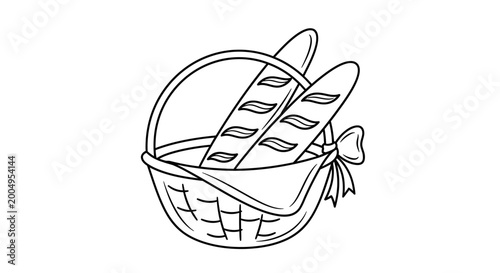 Baguette Bread Basket Outline Illustration