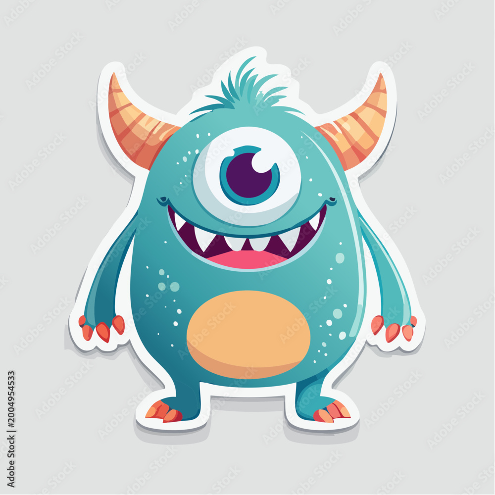 Fototapeta premium Cute Blue One-Eyed Monster Character