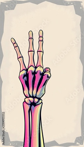 Retro-inspired illustration of a bony hand forming the 