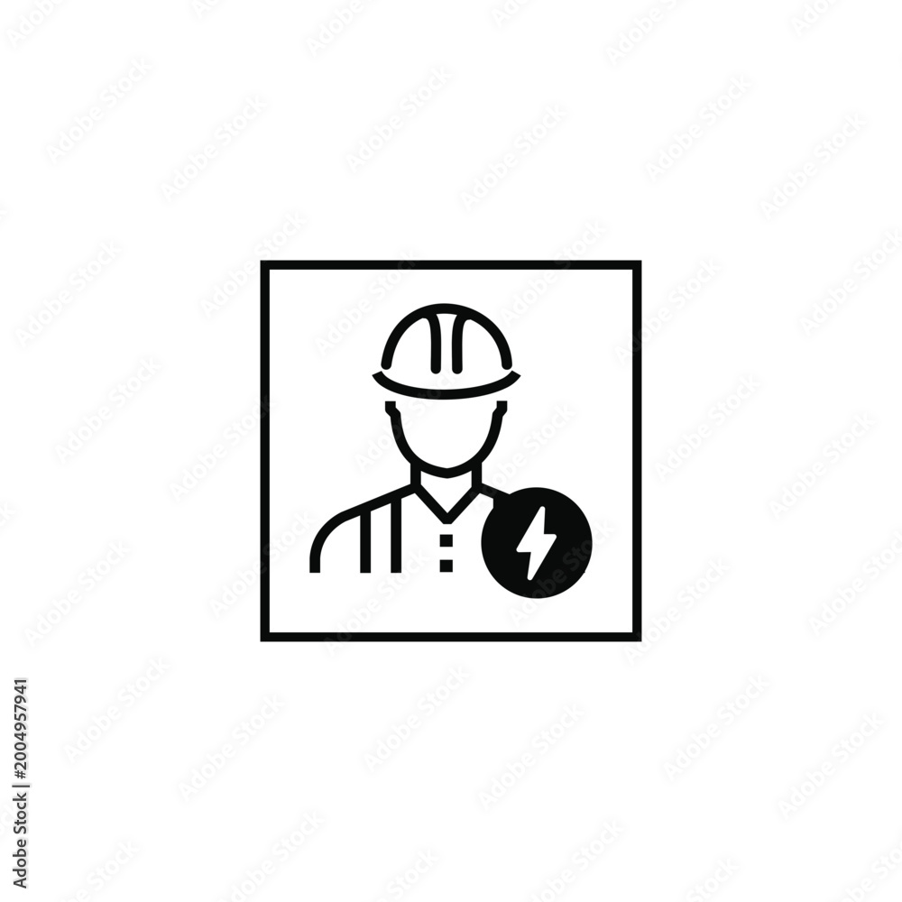 Fototapeta premium Electrician worker in hard hat with lightning bolt energy symbol icon