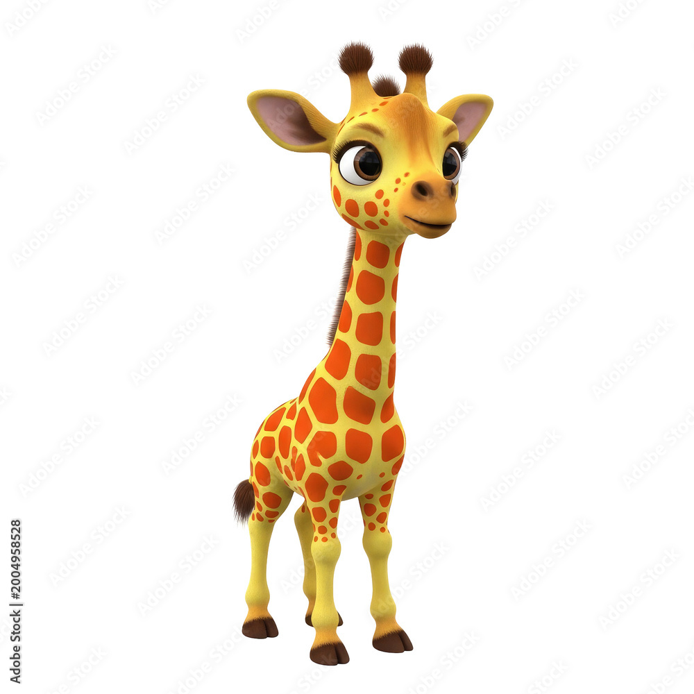 Obraz premium Cute Cartoon Giraffe Standing on White Background for Kid s Illustration or Educational Content