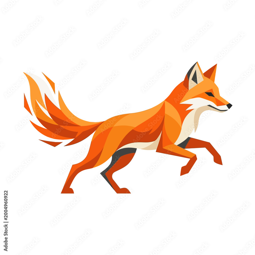 Obraz premium Fox wall art design abstract orange fox line art
