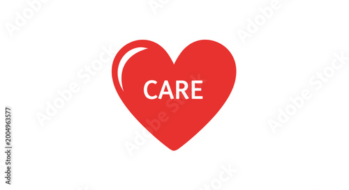 Obraz na plátne Red Heart with Word Care, Love Symbol, Health and Support Concept