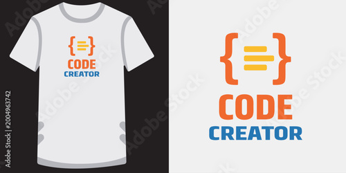 Photos Code creator minimalist t-shirt design with brackets and programming syntax illustration