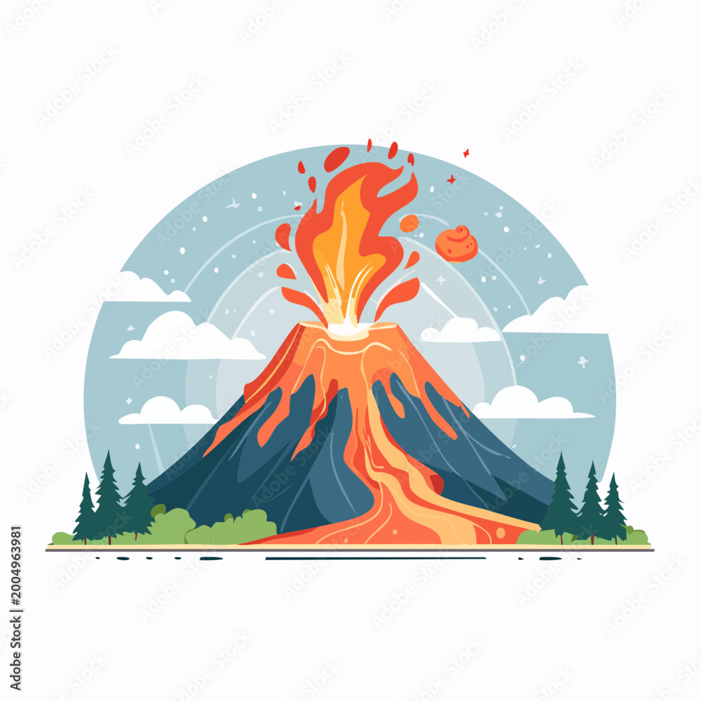 Naklejka premium Illustration of an erupting volcano with lava flow