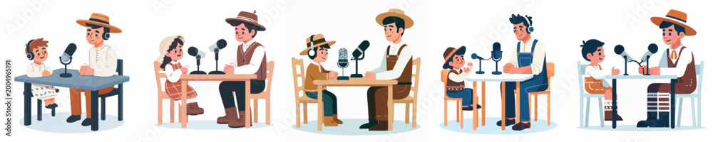 Fototapeta premium farmer vector doing a podcast with a small child