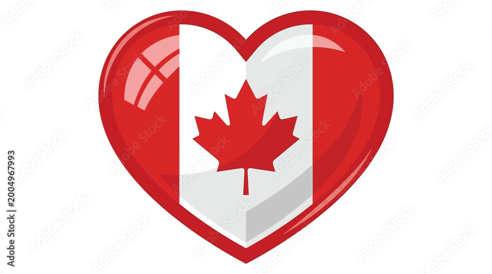 Obraz premium Glossy Heart Shaped Canada Flag Icon with Maple Leaf Isolated on White Background for National Holidays and Patriotism