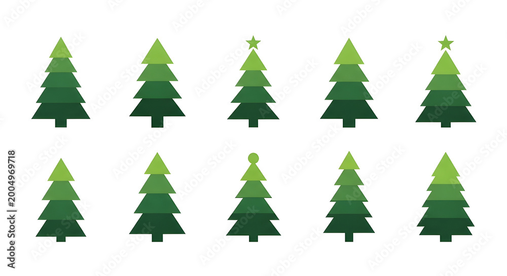 Obraz premium Collection of ten green layered christmas trees with varied tops evergreen tree pine tree fir tree winter