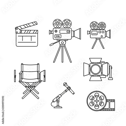 Film production set elements vector illustration isolated on white background