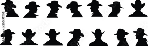 Tableau sur toile Black silhouettes of cowboys in profile and facing forward
