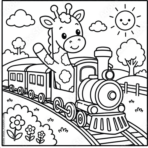 Photography Bold and Easy Giraffe Coloring Page - Cozy Moment Cute Kawaii Wild Animal Minima