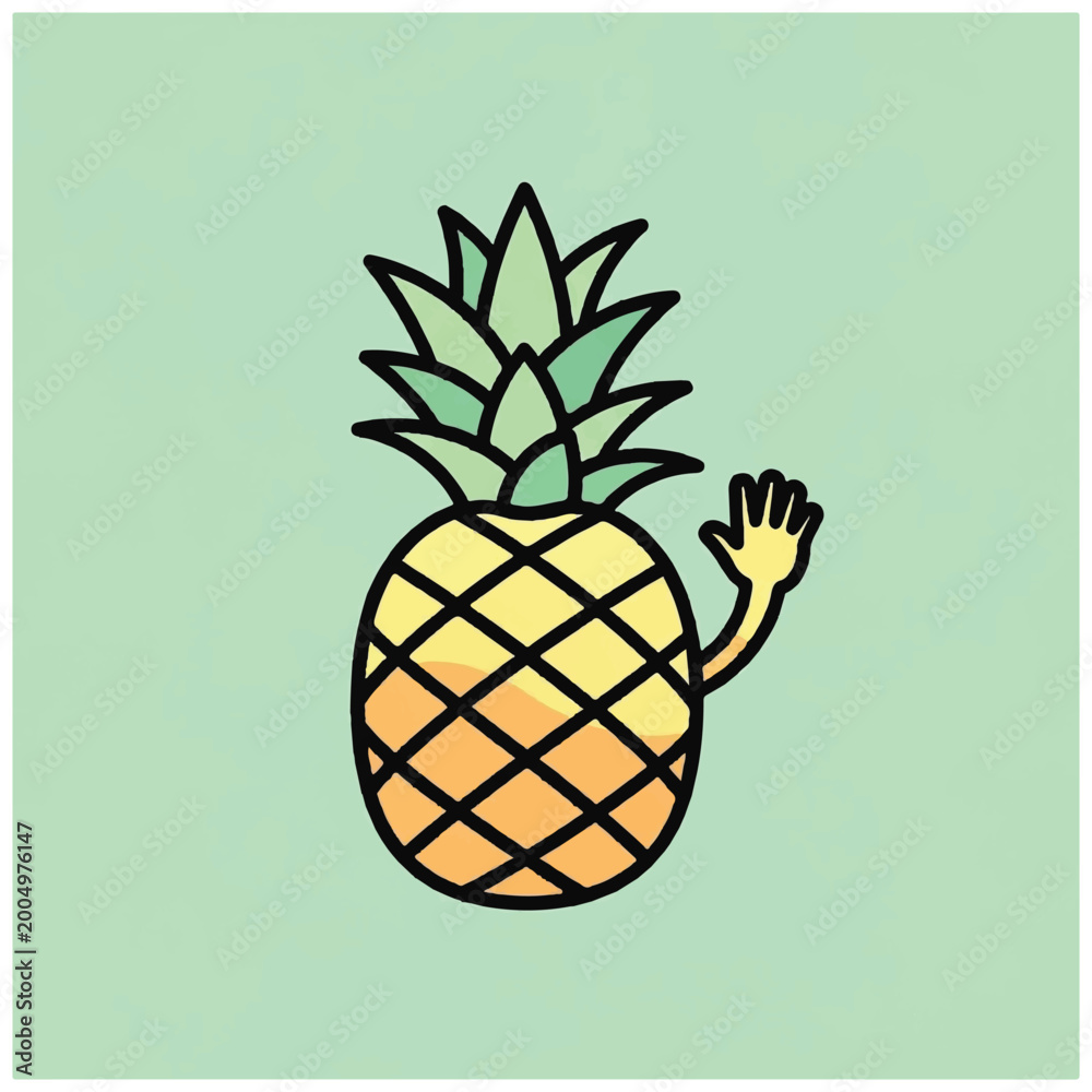 Obraz premium Cartoon pineapple with raised hand.