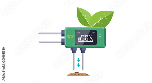 Schilderij op canvas Smart Soil Moisture Meter with Digital Display and Plant Leaves