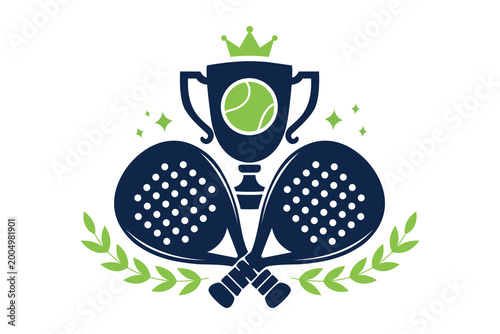 Padel sport logo with crossed rackets and trophy symbolizing victory, competition and achievement