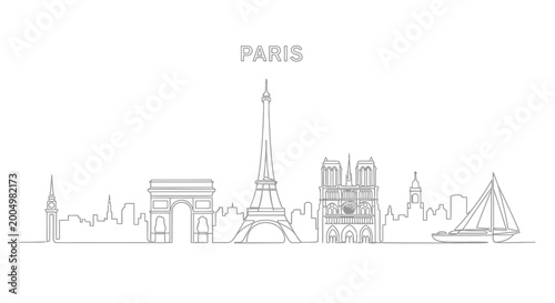 Φωτογραφία Paris Skyline Silhouette: Iconic Landmarks in Minimalist Line Art Style