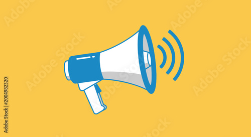 Megaphone Icon Communicating Announcement or Message on a Yellow Background, Representing Broadcasting and Public Address
