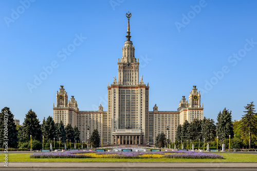 Main building of Moscow State University on a summer day, Moscow city in Russia
