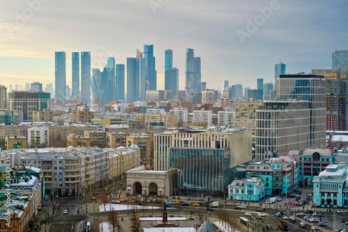 Photography Panoramic view of the old and modern city near Tverskaya Zastava Square at winte