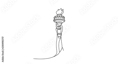 Fotografija Minimalist line drawing of Statue of Liberty's torch held aloft against white background