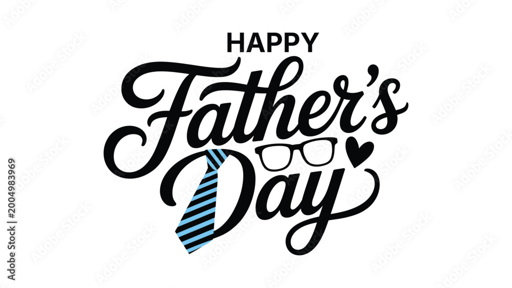 Fototapeta premium Happy fathers day typography lettering with striped tie icon elegant calligraphy greeting card design minimal poster banner for dad celebration concept