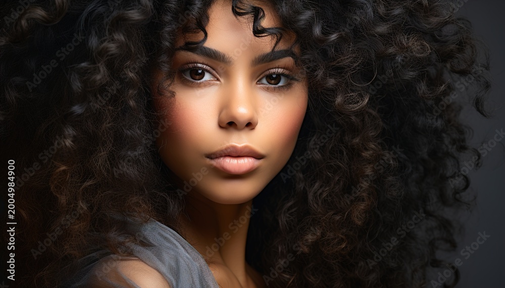 Obraz premium Portrait of a Young Woman with Curly Hair
