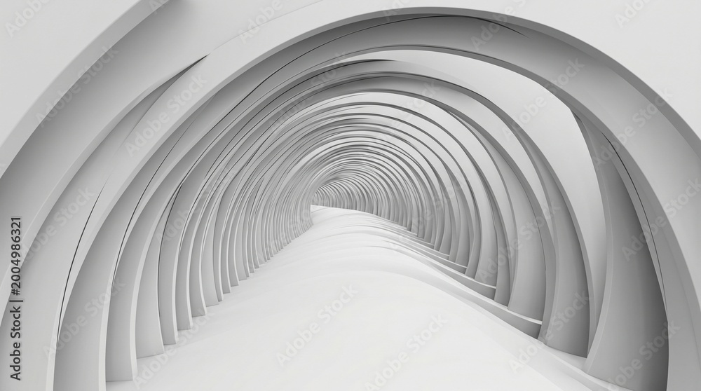 Fototapeta premium abstract white rings, concentric circle design, minimalist geometric background, 3D render art, white tunnel vortex, clean interior design, conceptual architectural detail, futuristic white structure