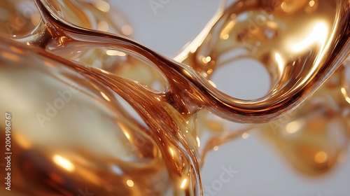 Macro photography of golden molten metal liquid abstract shapes.