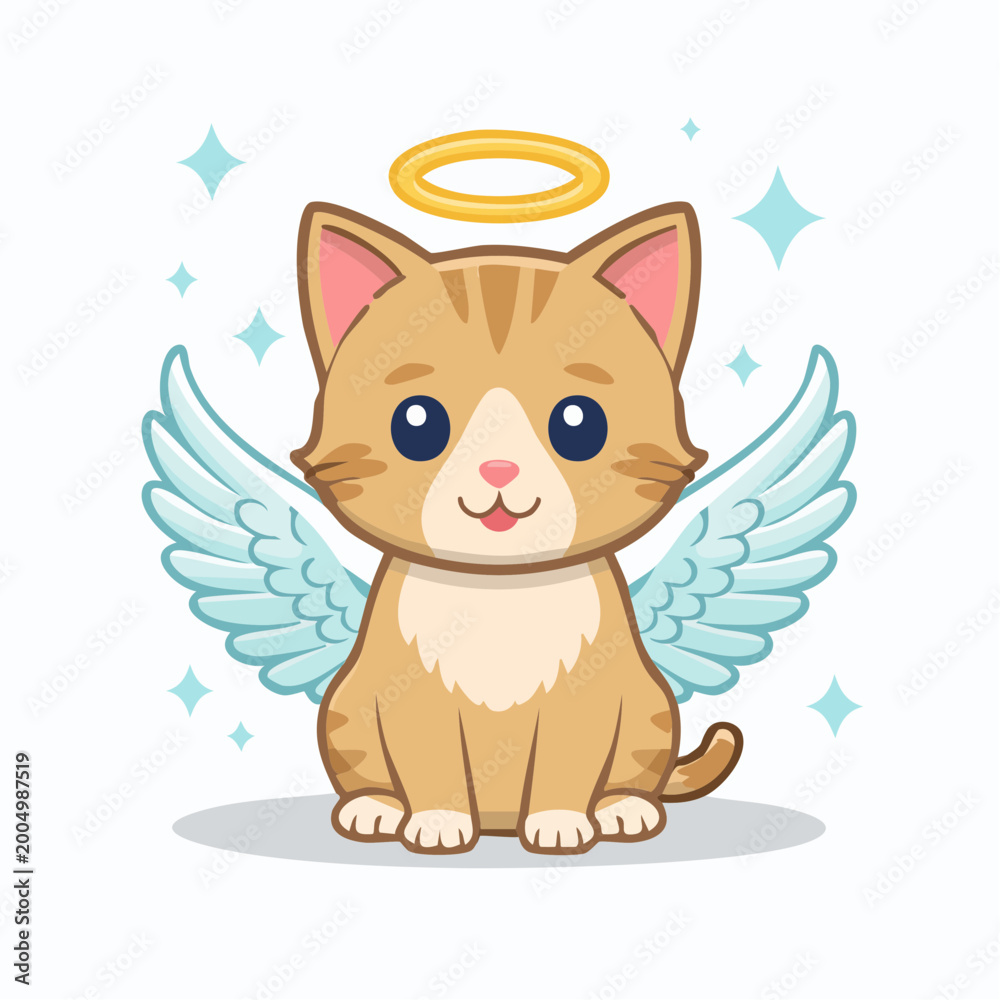 Fototapeta premium Cute Angel Cat with Wings and Halo
