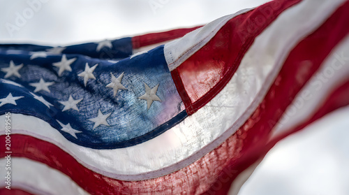 Close-up of American flag fabric waving gently
