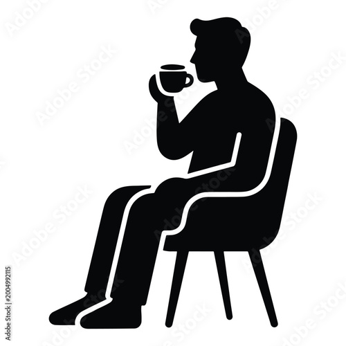 Businessman Silhouette Sitting on Chair Drinking Coffee Vector Illustration for Professional Design