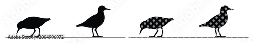 Photos Shorebird silhouette vector collection, black sandpiper and plover bird icons, m