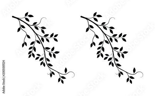 Elegant black leaf branch silhouettes, decorative floral vine vector elements, minimalist botanical foliage illustrations for wedding invitations