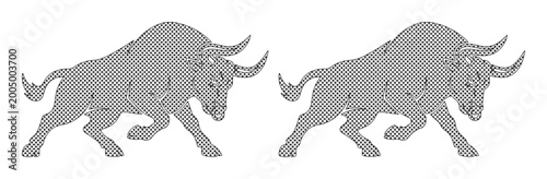 Fotografía Powerful bull mascot vector illustration, charging grey bull silhouette set, str