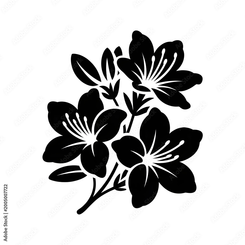 Obraz premium Black and White Azalea Flower Silhouette - Floral Stencil Vector Art