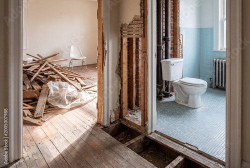 Interior view of a home undergoing demolition and renovation