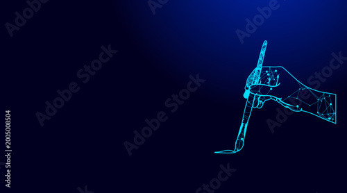 Slika na platnu Artistic digital illustration of a hand holding a stylus and drawing with intric