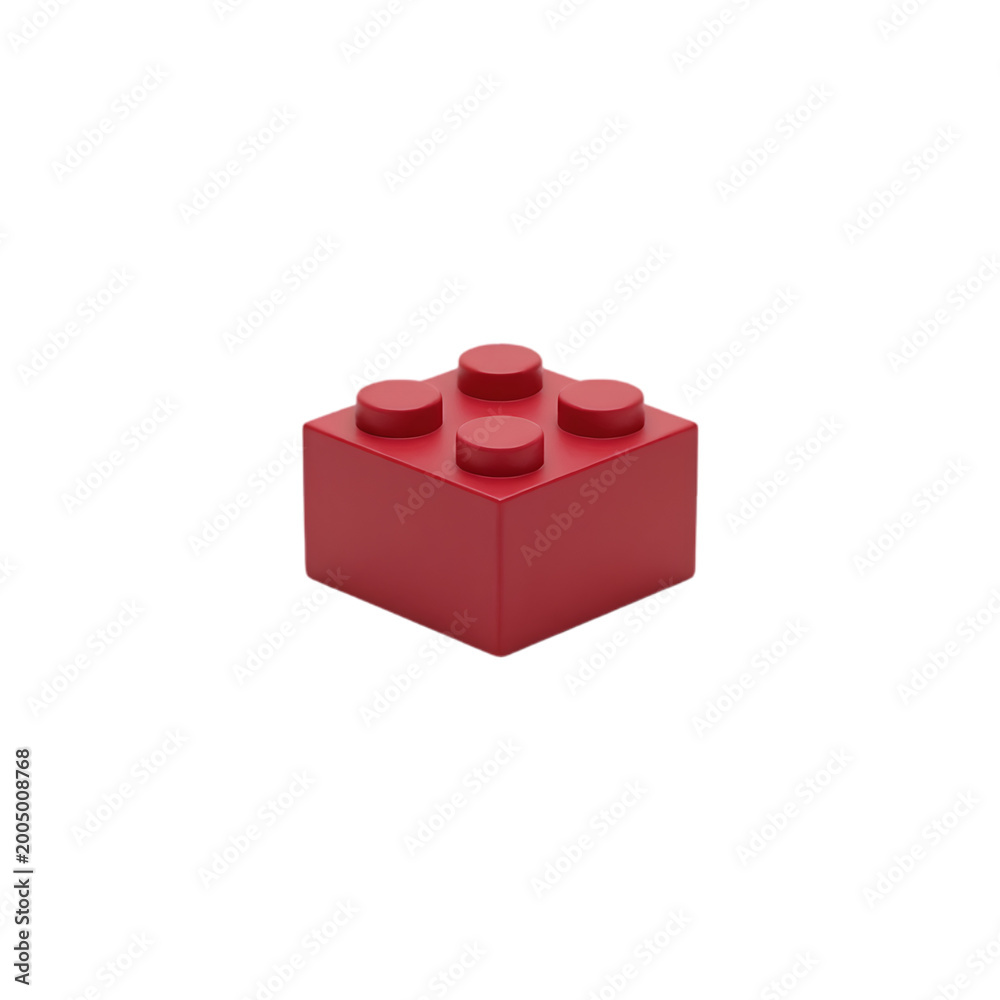 Fototapeta premium Single Red Plastic Building Block Toy Brick Isolated on White Background . Red Brick with Eight Studs on white .