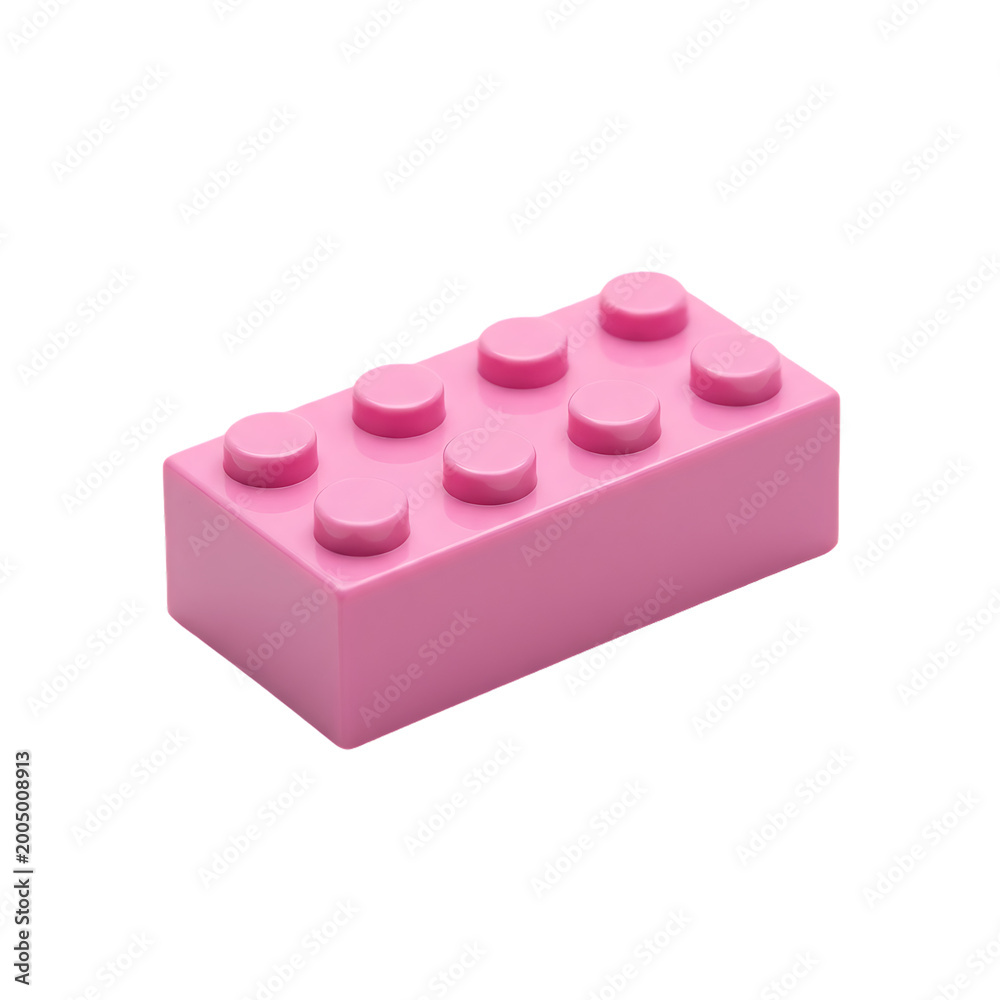Fototapeta premium Pink Plastic Building Block Toy Brick Isolated on White Background. A High quality Pink LEGO Brick with Eight Studs On White background.