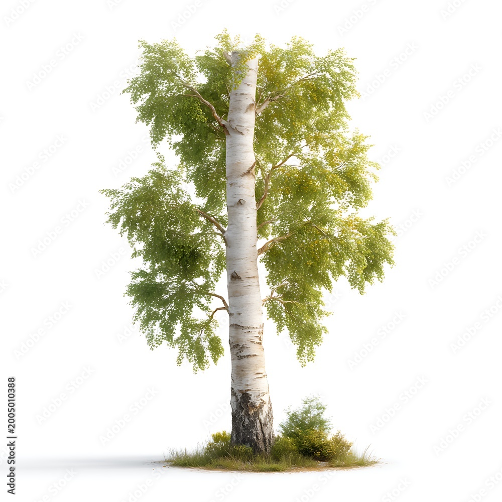 Fototapeta premium Lush Green Birch Tree with Vibrant Leaves and White Bark in Natural Outdoor Setting