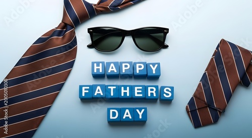 Happy father's day stylish ties sunglasses celebration blocks a festive greeting
