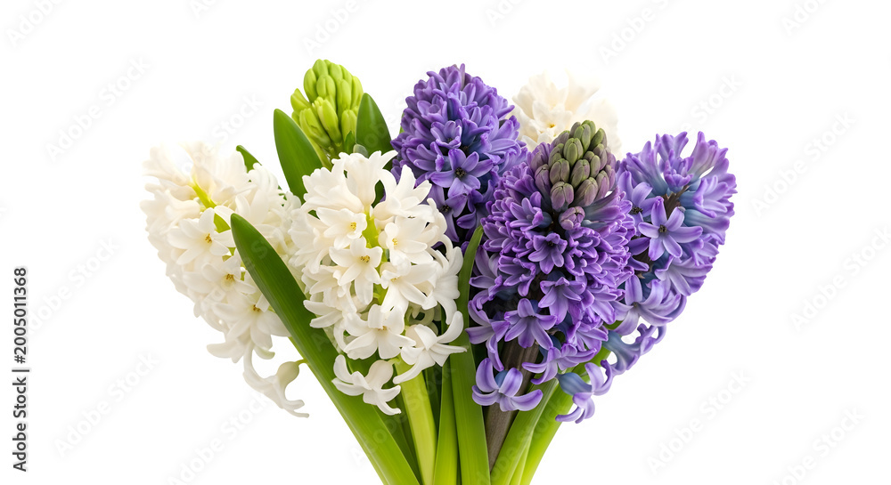 Fototapeta premium Vibrant bouquet of purple and white flowers on transparent background
