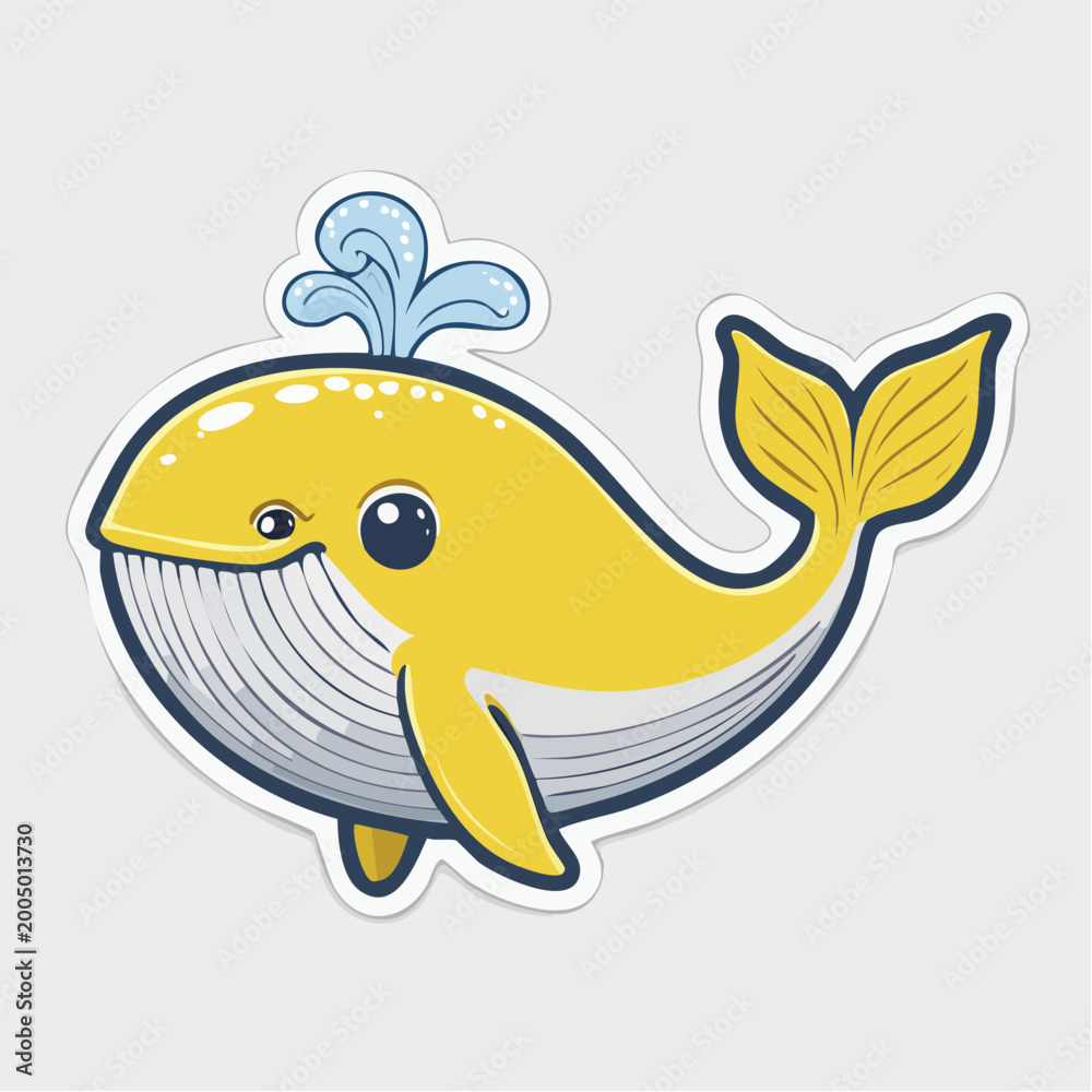 Fototapeta premium Cute Yellow Cartoon Whale Spouting Water
