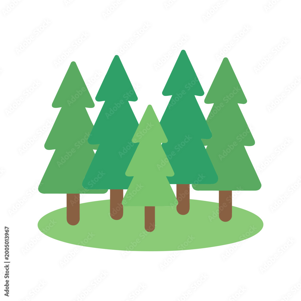 Fototapeta premium Stylized trees standing together on a green field in a cute and simple illustration