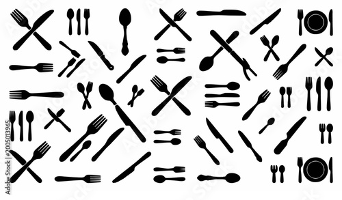 Tableau sur toile Trendy cutlery vector icon bundle with knife fork spoon and dining utensil symbo