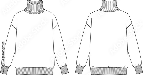 Bild auf Leinwand Fashion Technical Sketch of an Oversized Turtleneck Sweater Featuring Drop Shoul